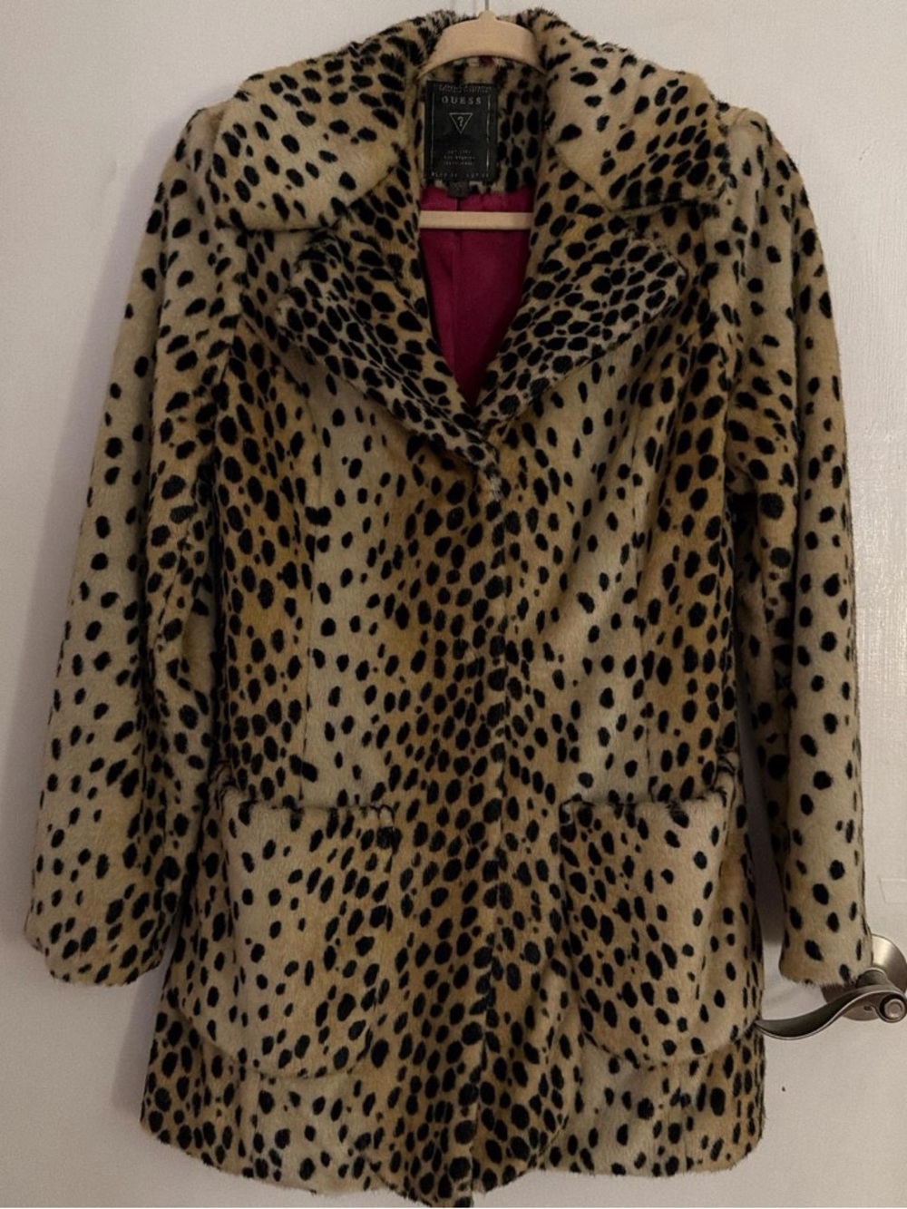 GUESS Leopard Print Faux Fur Coat